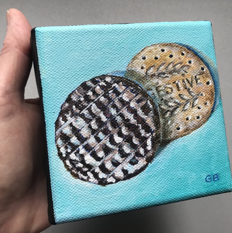 'Chocolate Digestive', Original Acrylic Painting, Shelf-Sitter Art, Special Gift