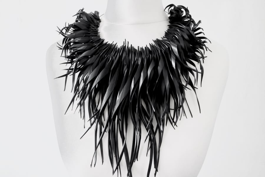 Upcycled Bicycle Inner Tube Curly Tassel Necklace