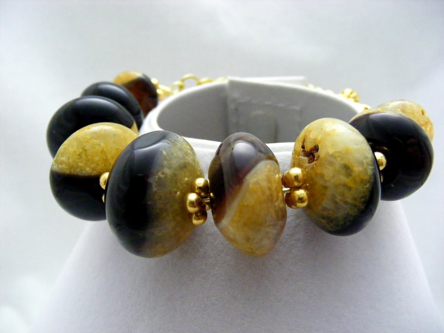 Black and Yellow Quartz Gemstone Bracelet