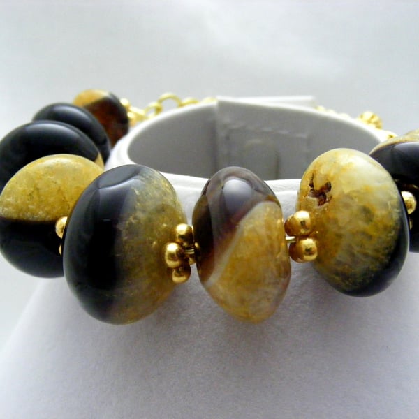 Black and Yellow Quartz Gemstone Bracelet