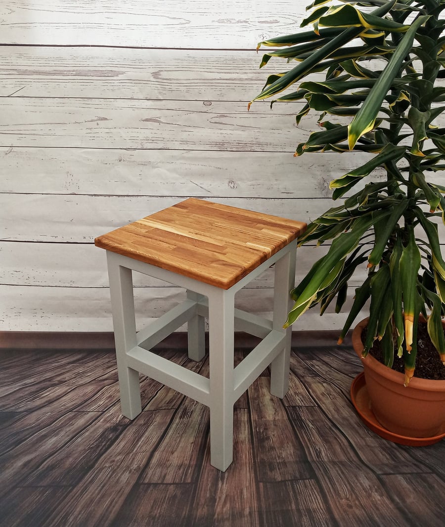 Wooden Oak Stool Square Side Table Custom Orders Solid Wood Handmade