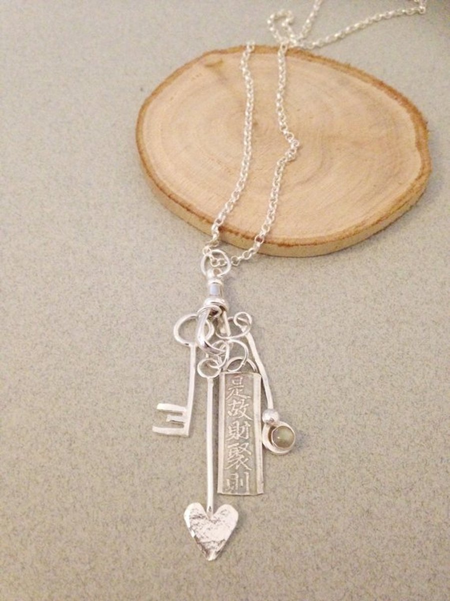 Long Silver Necklace - Sterling Silver Necklace - Charm Necklace