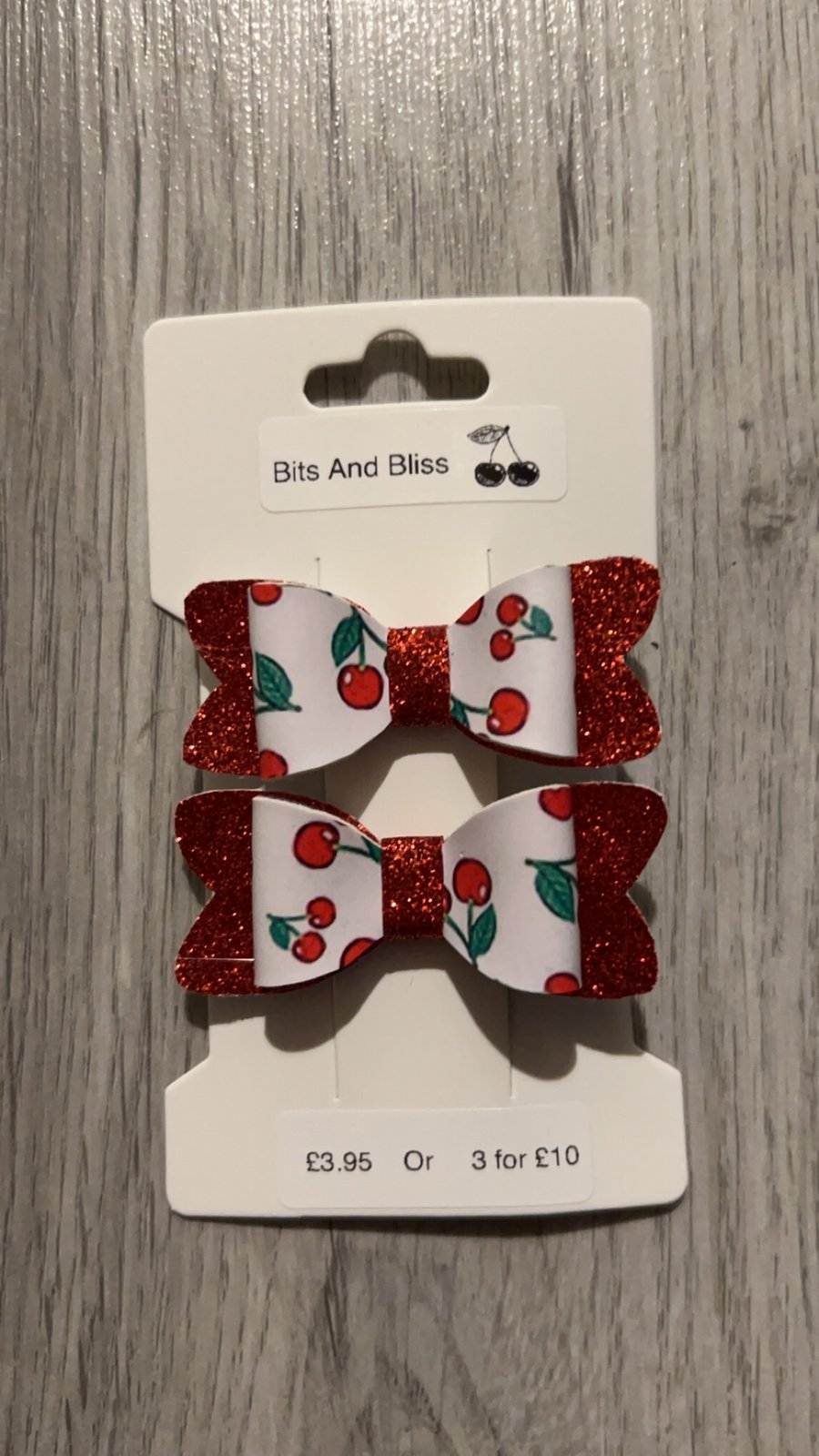 red cherry hair clip bow - set of 2