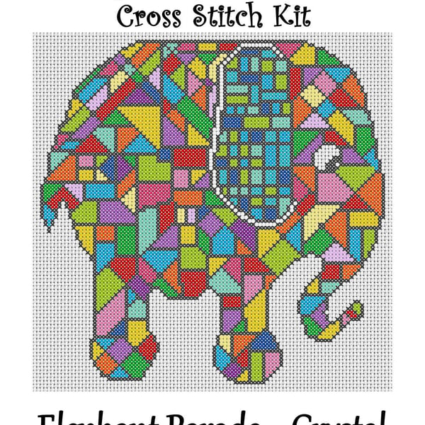 Elephant Parade Cross Stitch Kit Crystal Size Approx 7" x 7"  14 Count Aida