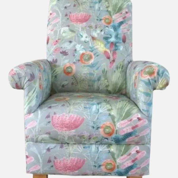 Voyage Maizey Persimmon Armchair Adult Floral Chair Grey Pink Accent Bedroom