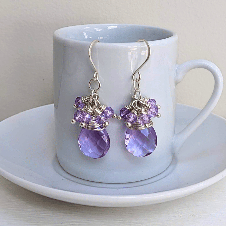 Lilac Crystal Glass Cluster Earrings