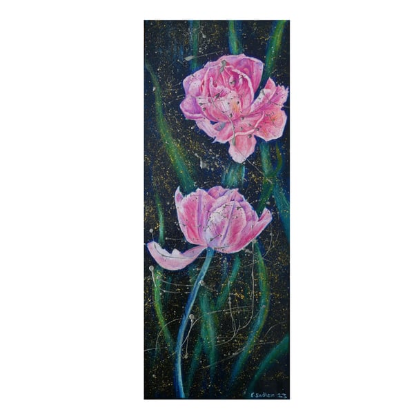 Modern Botanical Pink Tulip Original Oil Painting 