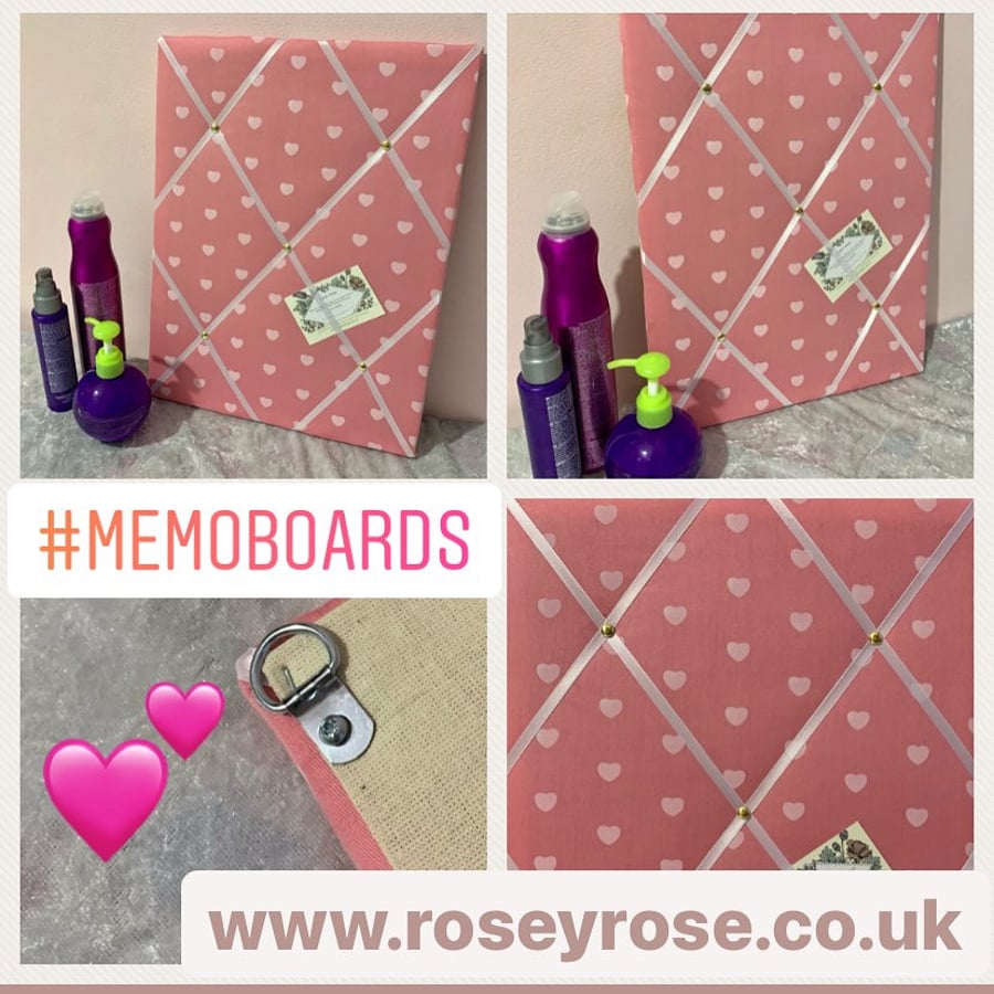 Handmade Bespoke Memo Notice Board With Pink & White Heart Fabric