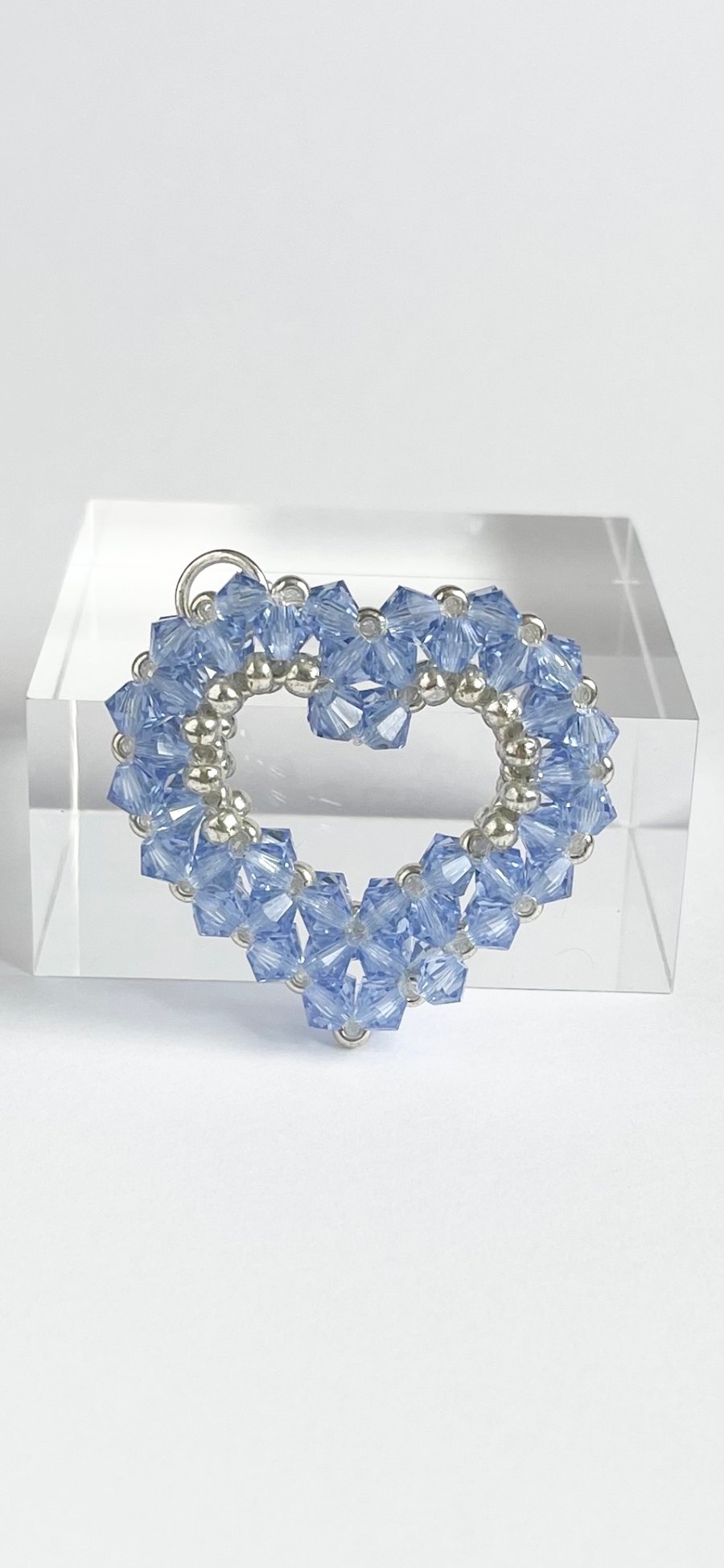 Blue Crystal Open Heart Handbag Charm, with a Chainmaille Chain and Keyring
