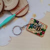 Wooden rectangular bee and flower Keyring 