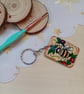 Wooden rectangular bee and flower Keyring  - Image 1