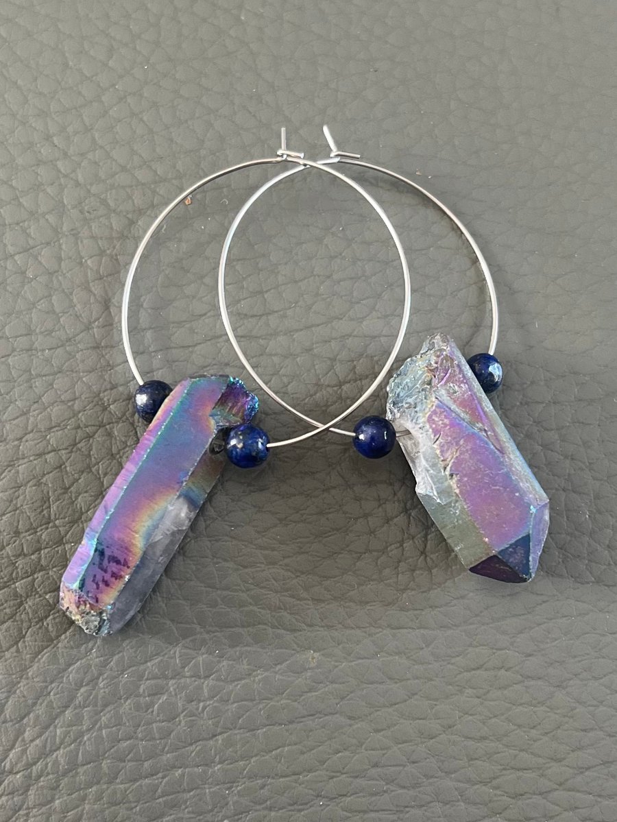 Handmade Hoop Earrings with Titanium Quartz 