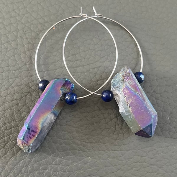 Handmade Hoop Earrings with Titanium Quartz 