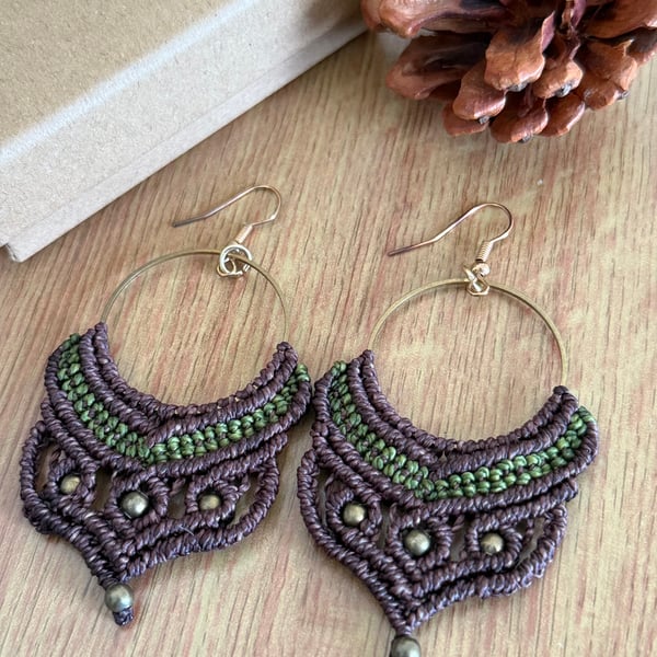 Autumn Boho Hoop macrame earrings, includes Free UK delivery