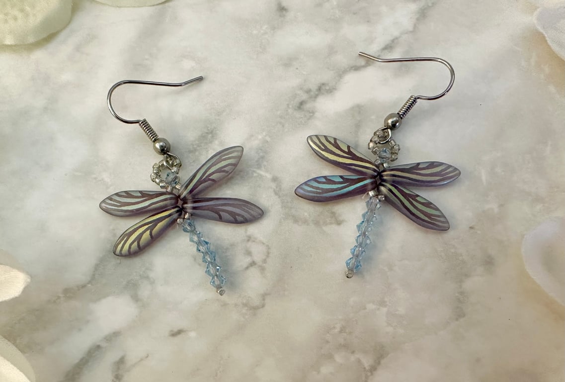 Dragonfly Earrings - Matt Amethyst and Sapphire