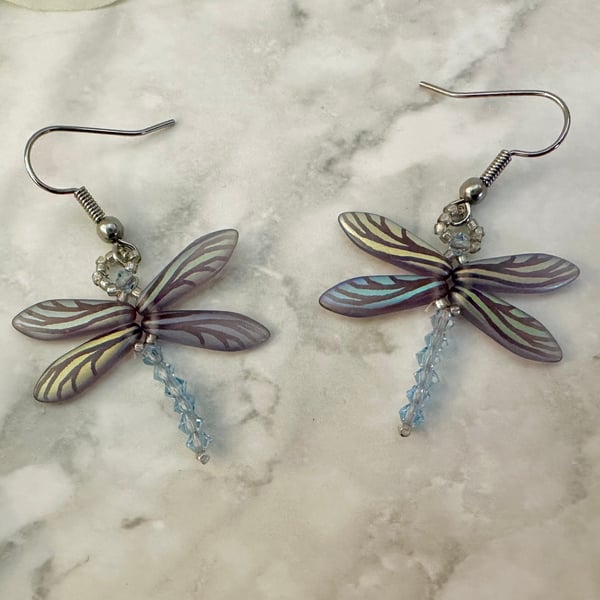 Dragonfly Earrings - Matt Amethyst and Sapphire