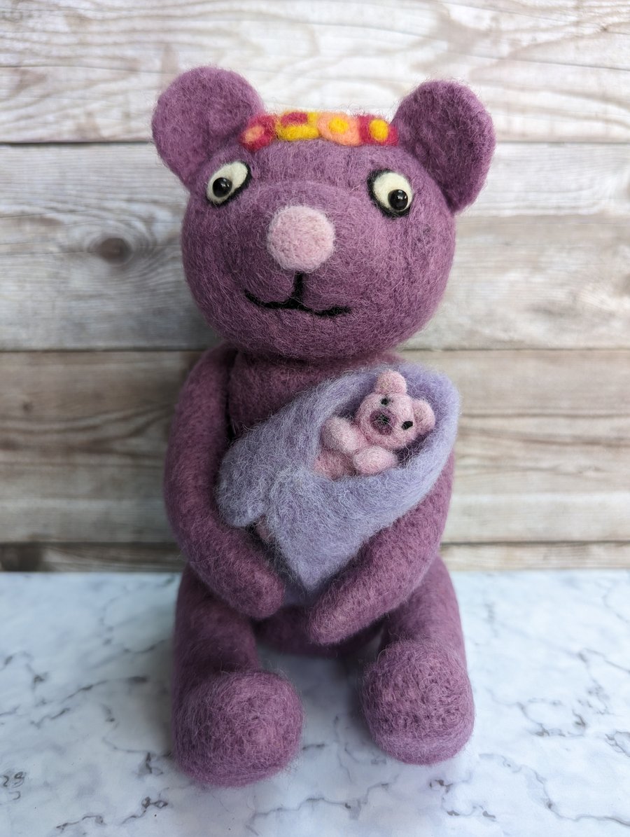Handmade Unique Needle Felted Mumma and Baby Bear