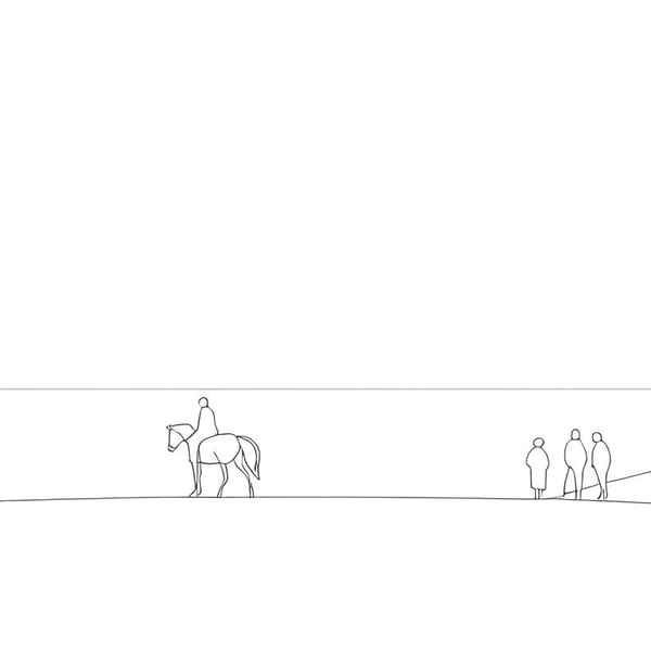 Line Print Horse & People Holkham Beach Norfolk  A5 Greeting Card 