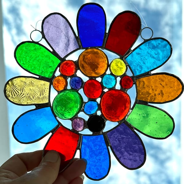 Stained Glass Bead Daisy Suncatcher - Handmade Window Decoration - Multi 