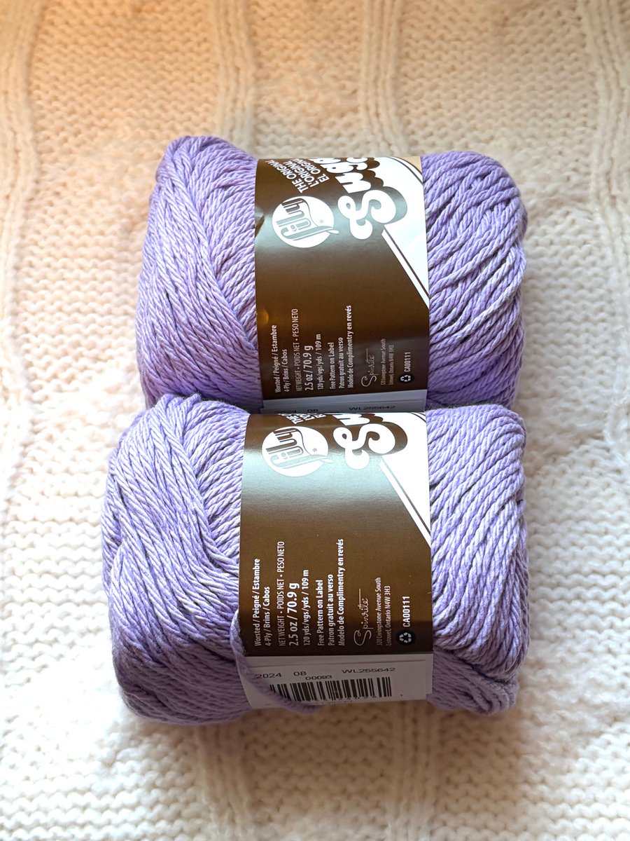 2 balls x 70.9g Lily Sugar 'n Cream The Original Yarn - Soft Violet 100% Cotton