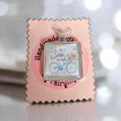 Necklace Stirling silver blue bike with flowers in a basket 