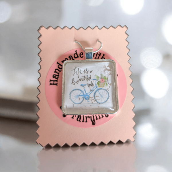Necklace Stirling silver blue bike with flowers in a basket 