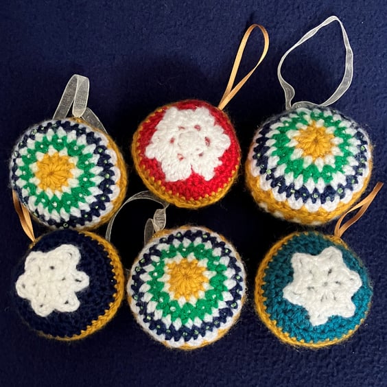 Christmas Seed bead and Snowflake crocheted baubles set of 3