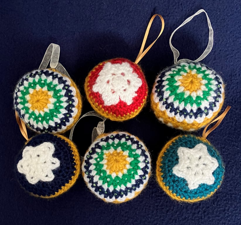 Christmas Seed bead and Snowflake crocheted baubles set of 3