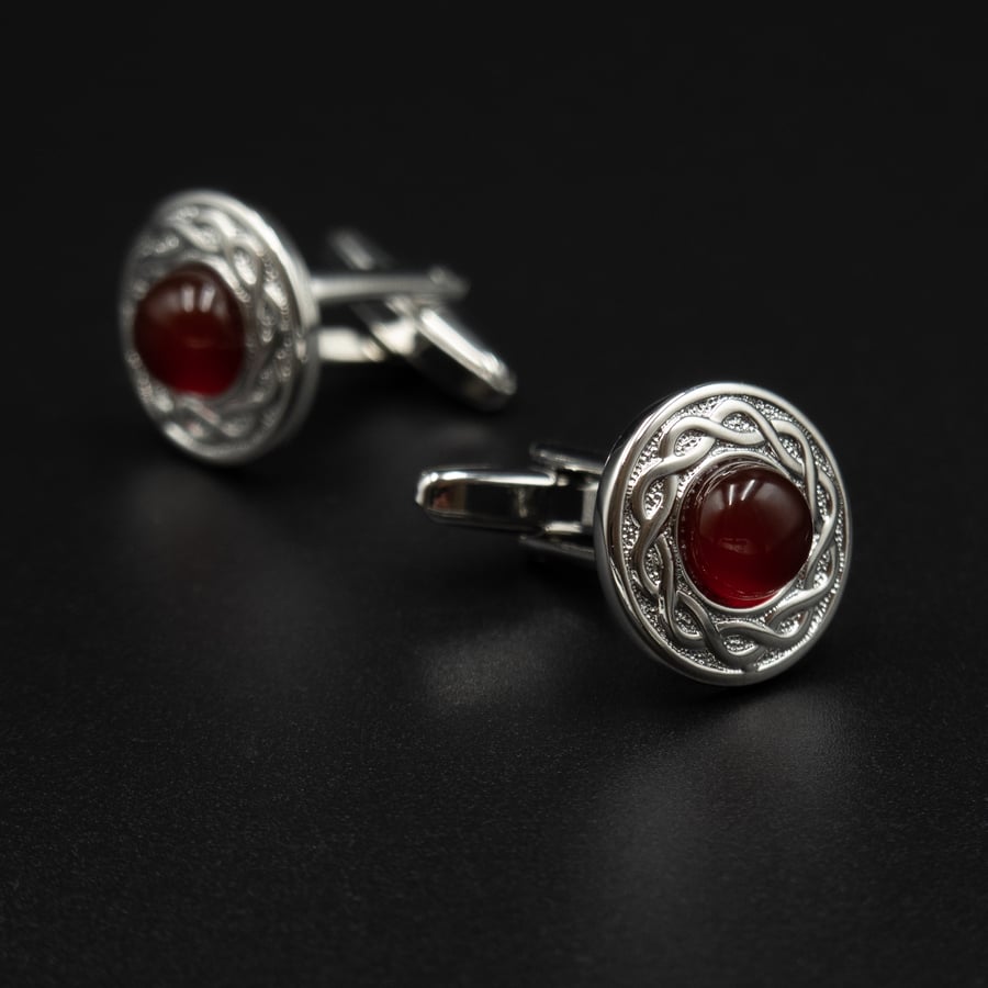 Carnelian and rhodium plated cufflinks, Leo gift