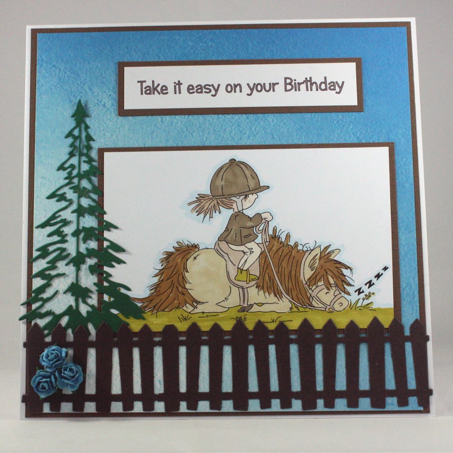 Handmade birthday card - lazy horse