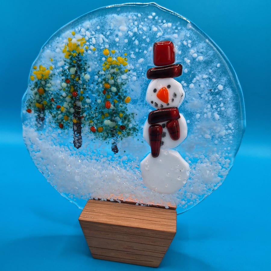 Fused Glass Snowglobe Christmas Ornament