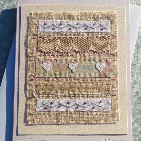 'Antiquity' vintage lace, embroidery, recycled cottons, anytime card