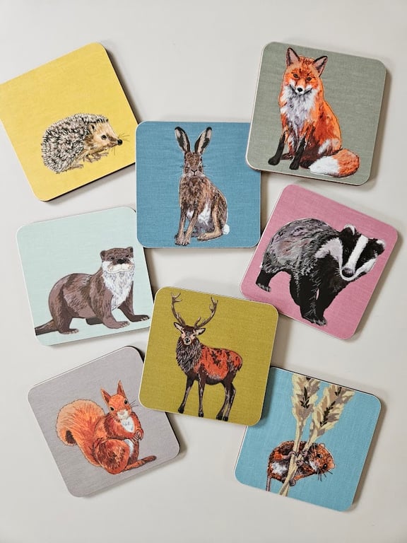 Countryside Animals coaster collection, melamine, sold individually or set of 4
