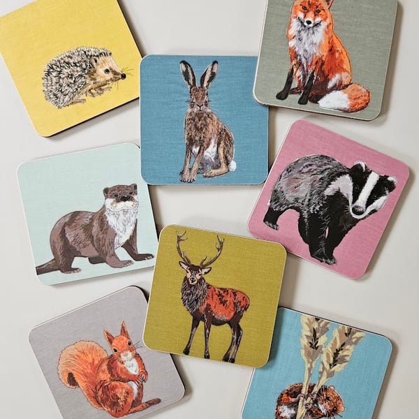 Countryside Animals coaster collection, melamine, cork-backed