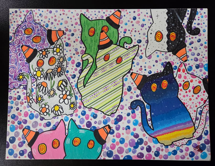 Nipfest original painting - that's a LOT of cats..