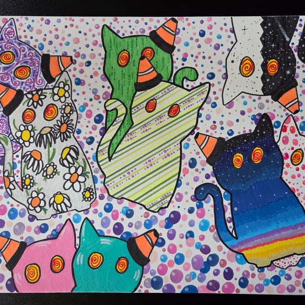 Nipfest original painting - that's a LOT of cats..