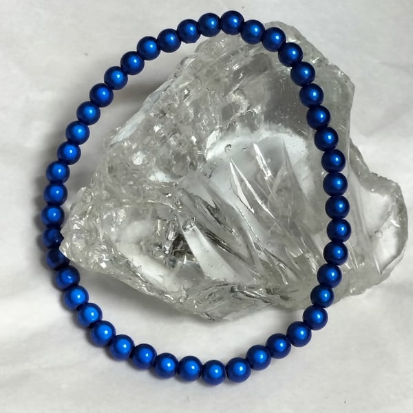 AL134 Blue miracle bead elasticated Anklet