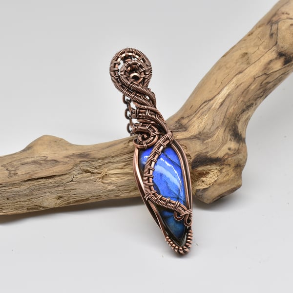 Wire Woven Blue Labradorite and Copper Heady Style Pendant