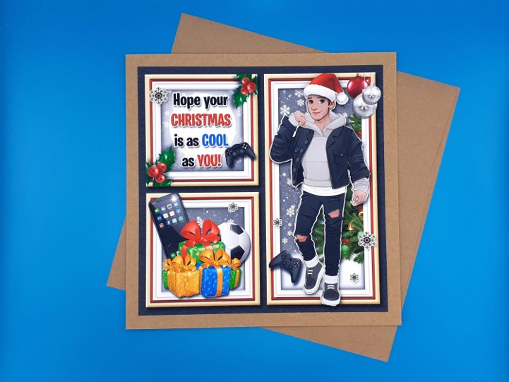 Teenage Christmas Card, Grandson, Son, Friend, Nephew, Decoupage
