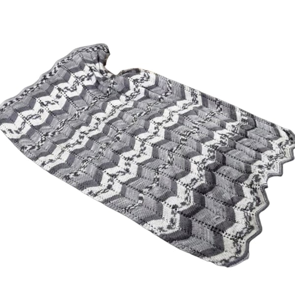 Hand knitted baby pram blanket - baby grey chevron 