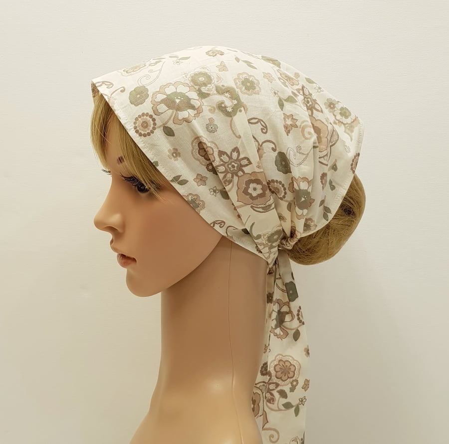 Cotton hair covering for women, wide self tie head scarf, hair wrap