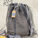 Drawstring backpack, Dark grey corduroy bag 