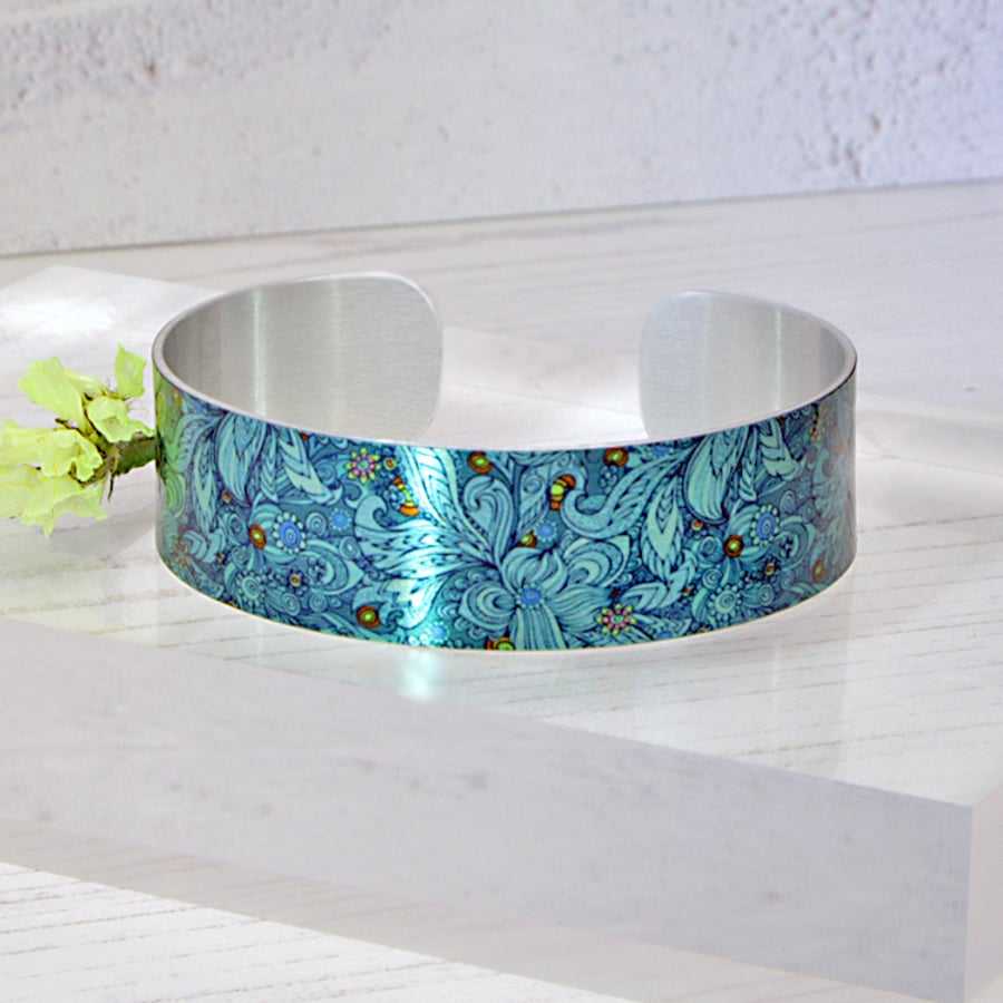 Teal cuff bracelet, personalised metal bangle w... - Folksy