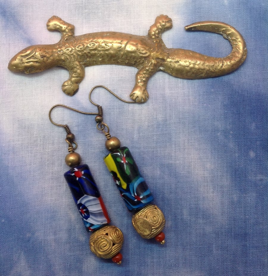 Beaded earrings with chunky beads from Nepal and Ghana