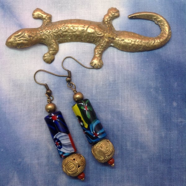 Beaded earrings with chunky beads from Nepal and Ghana