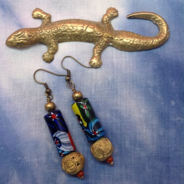 Beaded earrings with chunky beads from Nepal and Ghana