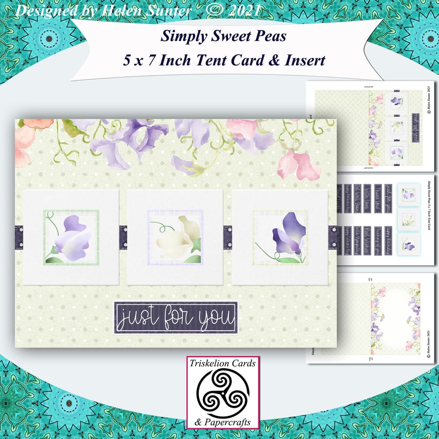 Printable Simply Sweet Peas 5 x 7 Inch Tent Card and Insert Card Making Kit with