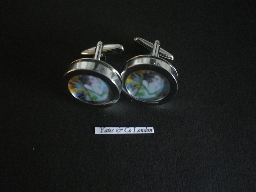 1940s Lady at the Funfair cufflinks Rhodium plated alloy base,free UK shipping..