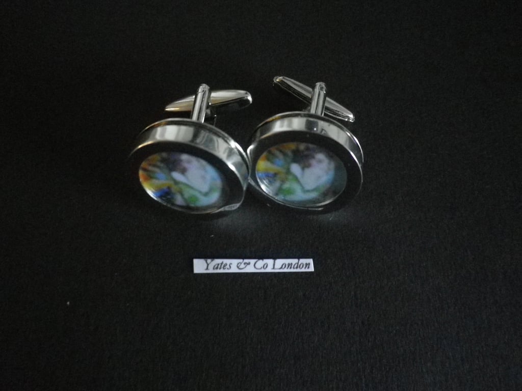 1940s Lady at the Funfair cufflinks Rhodium plated alloy base,free UK shipping..