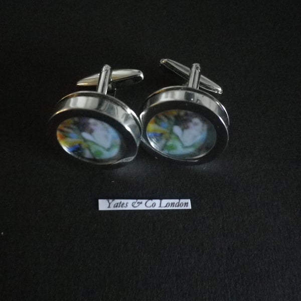 1940s Lady at the Funfair cufflinks Rhodium plated alloy base,free UK shipping..